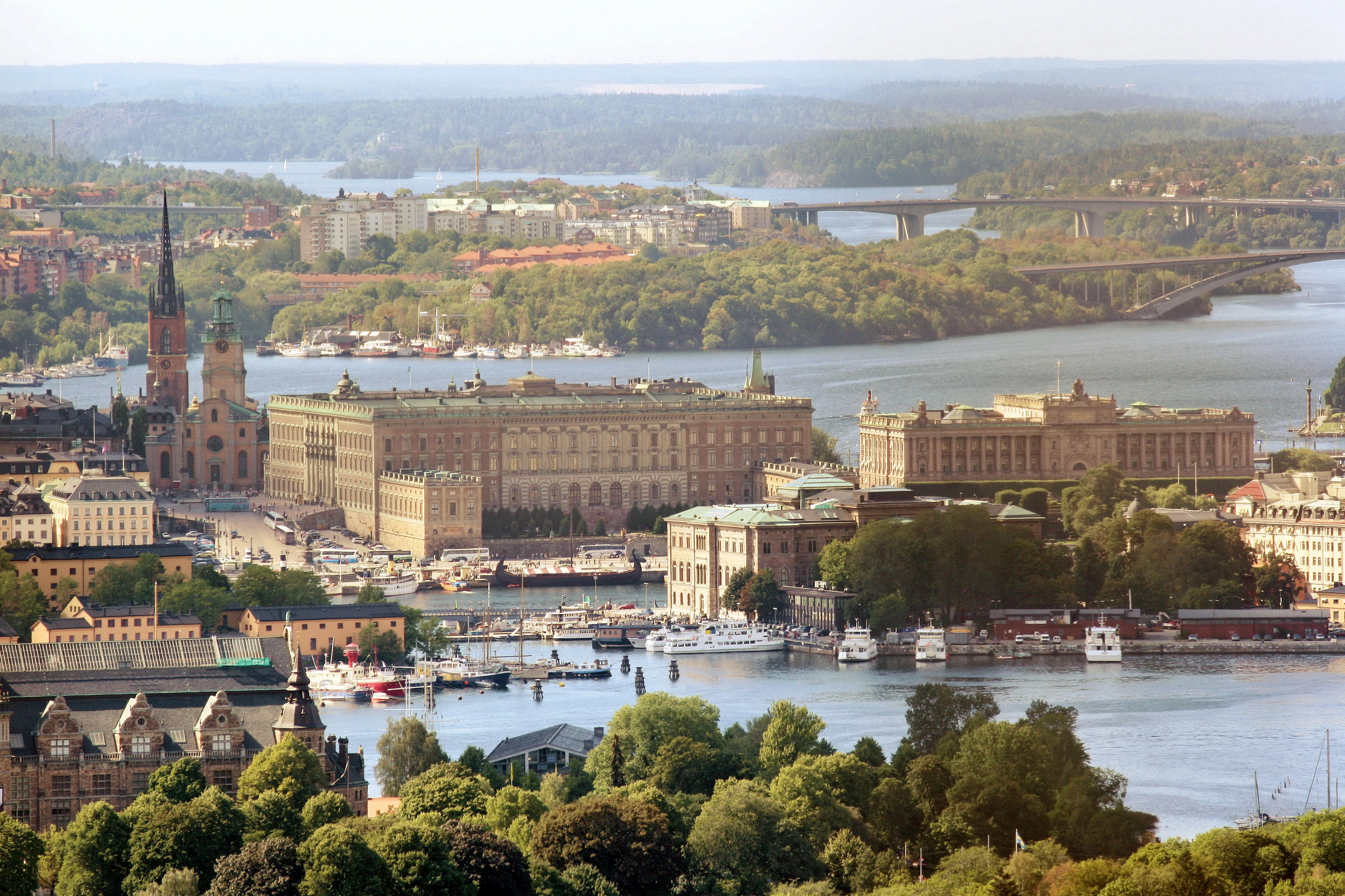 Stockholm's historic skyline under a clear blue sky, Sweden